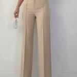 Bordo Renk Yüksek Bel Maskülen Kesim Kumaş Pantolon