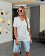 Kadın Kısa Kollu V Yaka Bluz