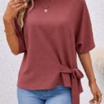 Kadın Kısa Kollu Bisiklet Yaka Yandan Bağcıklı Aerobin Bluz