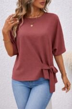 Kadın Kısa Kollu Bisiklet Yaka Yandan Bağcıklı Aerobin Bluz