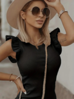 Kadın Kolsuz Omzu Volanlı Bisiklet Yaka Kaşkorse Mini Elbise - Görsel 3