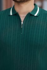 Erkek Yaka Ve Kolları çizgi Detaylı Fermuarlı Kısa Kollu T-shirt - Görsel 3