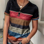 Kadın Kısa Kollu V Yakalı Düğmeli çok Renkli Süprem Bluz