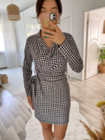 Kadın Uzun Kollu Kruvaze Yaka Bağlamalı Kemer Dalgıç Mini Boy Elbise - Görsel 24