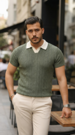 Erkek Desenli Kısa Kollu Triko Tişört - %100 Pamuk Akrilik - Görsel 2