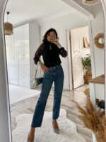 Kadın Uzun Kollu Göğüs Pencere Detay Yaka Boğazlı Kolları Tüllü Sandy Bluz - Görsel 8