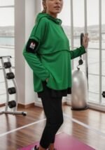 Kadın Yeşil Kapşonlu Etek Ucu Detay Arma Ters Dikiş Gorunumlu Ikili Takım - Görsel 11