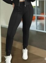 Kadın Uzun Kollu önden Fermuarlı Kısa Modal Ceket Ve Pantolon Ikili Takım - Görsel 3