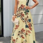 Kadın Askılı Yuvarlak Yaka Cepli Desenli Süprem Elbise