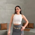 Kadın Halter Yaka Fitilli Esnek Crop Atlet