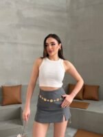 Kadın Halter Yaka Fitilli Esnek Crop Atlet