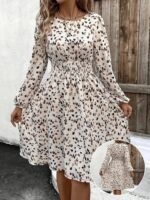 Kadın Uzun Kollu Bot Yaka Beli Lastikli Midi Süprem Elbise - Görsel 2