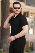 Erkek Ottoman Kumaş Apaj Yaka Kısa Kollu Gömlek - Görsel 2