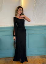 Tek Omuz Açık Derin Yırtmaçlı Krep Tam Boy Elbise - Görsel 10