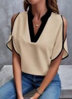 Kadın Kısa Kollu V Yakalı Ithal Krep Bluz - Görsel 2