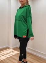 Kadın Yeşil Kapşonlu Etek Ucu Detay Arma Ters Dikiş Gorunumlu Ikili Takım - Görsel 9