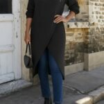 Kadın Uzun Kollu Bisiklet Yakalı önden çapraz Kesim Detaylı Midi Triko Elbise