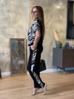 Kadın Bisiklet Yaka Kısa Kol Leopar Desen Bluz Ve Pantolon Ikili Takım - Görsel 2