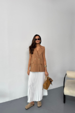 GOLD DÜĞMELİ KETEN YELEK - Kahverengi - Görsel 3