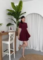 Crem Pliseli Elbise - Görsel 4