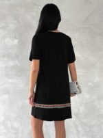 Kadın Kısa Kollu V Yakalı Etnik Desen şerit Detaylı Viskon Elbise - Görsel 8