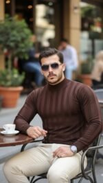 Erkek Yarım Balıkçı Yaka Kabartma Desenli Triko - Görsel 3