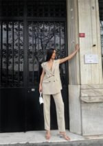 ÇİZGİLİ UZUN YELEK - PANTOLON TAKIM POLVİSCON - Bej