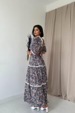 Desenli Sırtı Dekolteli Brode Elbise - Görsel 4