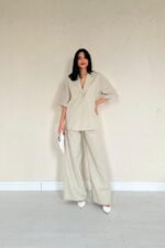 Bej Önü Tek Düğmeli Ceket Pantolon Takım - Görsel 2