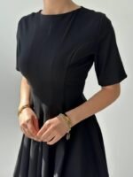 Crem Pliseli Elbise - Görsel 7