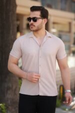 Erkek Ottoman Kumaş Apaj Yaka Kısa Kollu Gömlek