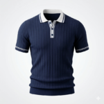 Erkek Düğme Yakalı Kontrast Yaka Triko Tişört - Görsel 3