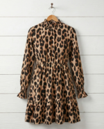 Kadın Uzun Kollu Yarı Balıkçı Yaka Leopar Desenli Modal Mini Elbise - Görsel 8