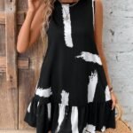 Kadın Kolsuz Bisiklet Yaka Arkadan Fiyonklu Süprem Kısa Elbise