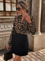 Kadın Uzun Kollu Kruvaze Yaka Krep Mini Boy Elbise - Görsel 4