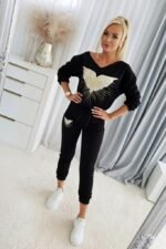 Kadın Uzun Kollu V Yakalı Desenli Viskon Iki Iplik Bluz Ve Pantolon Ikili Takım - Görsel 2