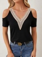 Kadın Omuzlardan Açık V Yakalı Viskon Bluz - Görsel 3