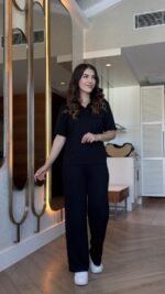 Kadın Kısa Kollu Yakalı Viskon Iki Iplik Bluz Ve Pantolon Ikili Takım - Görsel 4