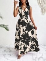 Kadın Askılı Kruvaze Yakalı çiçek Desenli Uzun Süprem Elbise - Görsel 7