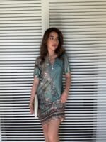 Kadın Kısa Kollu V Yakalı çiçek Baskılı Midi Süprem Elbise - Görsel 2
