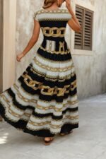 Kadın Kısa Kollu Kruvaze Yaka Beli Lastikli Süprem Maksi Boy Elbise - Görsel 3