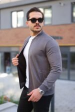 Erkek Scuba Süet Kumaş Bomber Hırka - Görsel 4