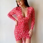 Kadın V Yaka önü Asansör Büzgü Detay Fırsat ürün Puantiyeli Mini Elbise