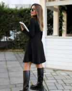 Kadın Uzun Kollu Balıkçı Yaka Salaş Kusa Akrilik Elbise - Görsel 3