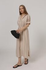 Beli Lastikli Elbise - Taş - Görsel 2