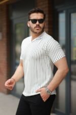 Erkek Yakalı çizgi Desenli Kısa Kollu Tişört - Görsel 2