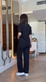 Kadın Kısa Kollu Yakalı Viskon Iki Iplik Bluz Ve Pantolon Ikili Takım - Görsel 3