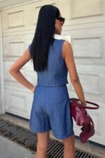 Gümüş Düğmeli Yelek Ve Şort Tensel Takım 10174 - Görsel 5