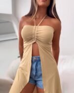 Kadın Straplez Boyundan Askılı Midi Bluz - Görsel 3