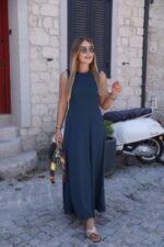 Kadın Sıfır Kollu Bisiklet Yaka Viskon Elbise - Görsel 3